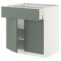 METOD / MAXIMERA Base cabinet with drawer/2 doors, white/Nickebo matt grey-green, 80x60 cm