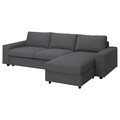 VIMLE 3-seat sofa-bed with chaise longue, with wide armrests/Hallarp grey