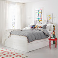 BRIMNES Bed frame w storage and headboard, white, Luröy, 140x200 cm
