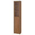 BILLY / OXBERG Bookcase with panel/glass door, brown walnut effect, 40x30x202 cm