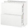 METOD / MAXIMERA Base cab with 2 fronts/3 drawers, white, Voxtorp white matt white, 80x37 cm