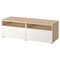 BESTÅ TV bench with drawers, white stained oak effect/Selsviken high-gloss/white, 120x42x39 cm