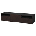 BESTÅ TV bench with drawers and door, black-brown Hedeviken/dark brown stained oak veneer, 180x42x39 cm