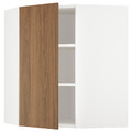 METOD Corner wall cabinet with shelves, white/Tistorp brown walnut effect, 68x80 cm