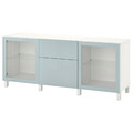 BESTÅ Storage combination with drawers, white Selsviken/Stubbarp/light grey-blue clear glass, 180x42x74 cm