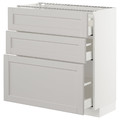 METOD / MAXIMERA Base cabinet with 3 drawers, white, Lerhyttan light grey, 80x37 cm