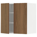 METOD Wall cabinet with shelves/2 doors, white/Tistorp brown walnut effect, 60x60 cm