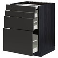 METOD / MAXIMERA Bc w pull-out work surface/3drw, black/Nickebo matt anthracite, 60x60 cm