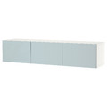 BESTÅ TV bench with doors, white, Selsviken light grey-blue, 180x42x38 cm