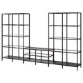 VITTSJÖ TV storage combination, black-brown/glass, 300x36x175 cm