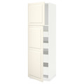 METOD / MAXIMERA Hi cab w 2 doors/4 drawers, white/Bodbyn off-white, 60x60x200 cm