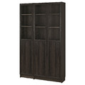 BILLY / OXBERG Bookcase comb w panel/glass doors, oak effect dark brown, 120x30x202 cm