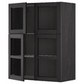 METOD Wall cabinet w shelves/4 glass drs, black/Lerhyttan black stained, 80x100 cm