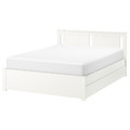 SONGESAND Bed frame with 4 storage boxes, white/Lindbåden, 140x200 cm