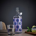 KORKEN Bottle with stopper, clear glass patterned/bright blue lilac, 1 l