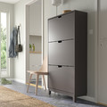 STÄLL Shoe cabinet with 3 compartments, dark grey, 79x29x148 cm