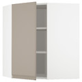 METOD Corner wall cabinet with shelves, white/Upplöv matt dark beige, 68x80 cm