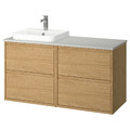 ÄNGSJÖN / BACKSJÖN Wash-stand/wash-basin/tap, oak effect/grey stone effect, 122x49x71 cm