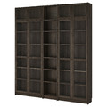 BILLY / OXBERG Bookcase w glass doors/ext unit, dark brown oak effect, 200x30x237 cm