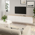 BESTÅ TV bench with doors, white stained oak effect, Selsviken high-gloss/white, 180x42x38 cm