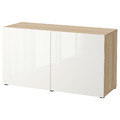 BESTÅ Storage combination with doors, white stained oak effect, Selsviken high-gloss/white, 120x42x65 cm