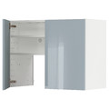 METOD Wall cb f extr hood w shlf/door, white/Kallarp light grey-blue, 80x60 cm