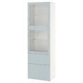 BESTÅ Storage combination w glass doors, white Selsviken/high-gloss light grey-blue, 60x42x193 cm