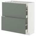 METOD / MAXIMERA Base cab with 2 fronts/3 drawers, white/Nickebo matt grey-green, 80x37 cm