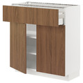 METOD/MAXIMERA Base cabinet with drawer/2 doors, white/Tistorp brown walnut effect, 80x37 cm