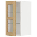 METOD Wall cabinet w shelves/glass door, white/Forsbacka oak, 30x60 cm