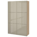 BESTÅ Storage combination with doors, white stained oak effect, Selsviken high-gloss/beige, 120x40x192 cm