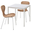 MELLTORP / ÄLVSTA Table and 2 chairs, white white/rattan white, 75x75 cm