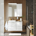 ÄNGSJÖN / BACKSJÖN Wash-stand/wash-basin/tap, high-gloss white/white marble effect, 102x49x71 cm