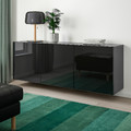 BESTÅ Wall-mounted cabinet combination, black-brown/Selsviken high-gloss/black, 180x42x64 cm