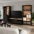 HEMNES TV storage combination, black-brown, light brown clear glass, 326x197 cm