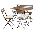 TÄRNÖ Table+2 chairs+ bench, outdoor, black/light brown stained/Kuddarna beige