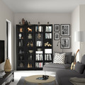 BILLY / OXBERG Bookcase comb w glass doors, black oak effect, 160x202 cm