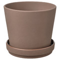 KLARBÄR Plant pot with saucer, in/outdoor brown, 12 cm