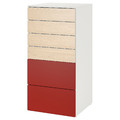 SMÅSTAD / PLATSA Chest of 6 drawers, white birch/red, 60x57x123 cm