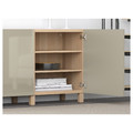 BESTÅ Storage combination with doors, white stained oak effect, Selsviken high-gloss/beige, 180x40x74 cm