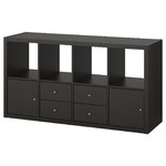 KALLAX Shelving unit with 4 inserts, black-brown, 77x147 cm