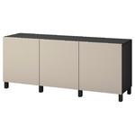 BESTÅ Storage combination with doors, black-brown/Lappviken/Stubbarp light grey-beige, 180x42x74 cm