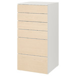 SMÅSTAD / PLATSA Chest of 6 drawers, white, birch, 60x57x123 cm