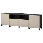 BESTÅ TV bench with doors and drawers, black-brown/Lappviken/Stubbarp light grey/beige, 240x42x74 cm