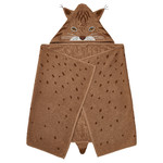 SKOGSDUVA Towel with hood, lynx shaped/brown, 70x140 cm