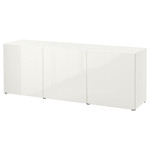 BESTÅ Storage combination with doors, white/Selsviken high-gloss/white, 180x42x65 cm