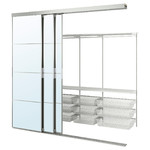 SKYTTA / BOAXEL Walk-in wardrobe with sliding doors, aluminium/Auli mirror glass, 251x115x240 cm