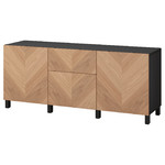BESTÅ Storage combination with drawers, black-brown, Hedeviken/Stubbarp oak veneer, 180x42x74 cm