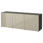 BESTÅ Storage combination with doors, black-brown/Selsviken high-gloss/beige, 180x42x65 cm