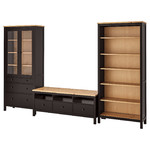 HEMNES TV storage combination, black-brown, light brown clear glass, 326x197 cm